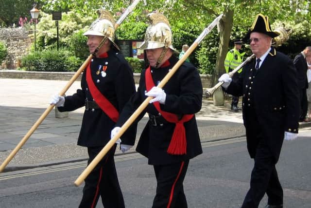 John Fogden as Macebearer in a civic procession with the two Mayor's Constables.