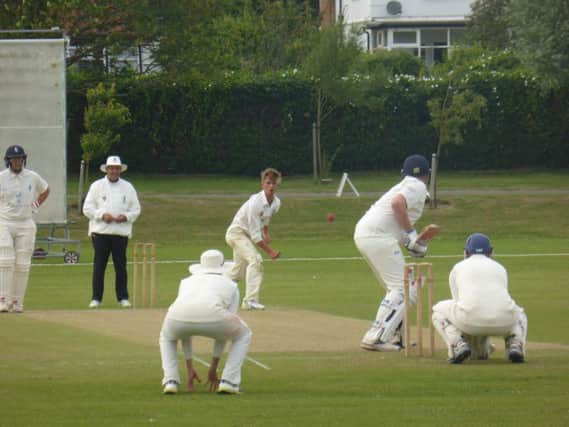 Callum Guest bowling for Bexhill during last weekend's victory at home to Billingshurst (SUS-160907-222806002)