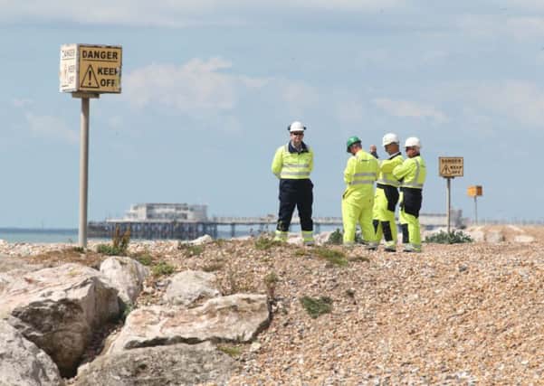 Workers on the Worthing coast, by Brooklands Golf Centre, as the Rampion Wind Farm project continues. Picture: Eddie Mitchell