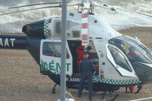 The Kent Air Ambulance on the beach by Marine Court. Picture by Paul Ashton. SUS-160714-175404001