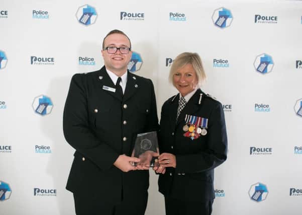 National Police Chiefs Council chairman Sara Thornton and PC Greg Montier at the Police Bravery Awards. Photo courtesy of Police Federation