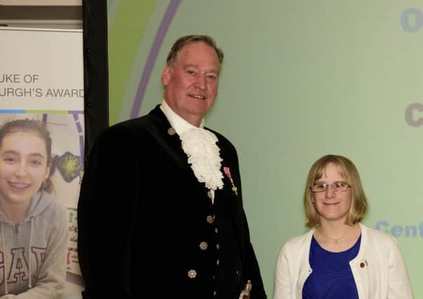 Charlotte Hatcher, from Shoreham-by-Sea, with Mark Spofforth, high sheriff of West Sussex (photo by Liam Hoad). SUS-160715-110258001