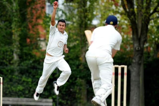 Cricket Three Bridges v Ansty. 07-5-16 Three Bridges bowling Victor Davies, batting James Whybrow. Pic Steve Robards SR1613090 SUS-160905-130453001