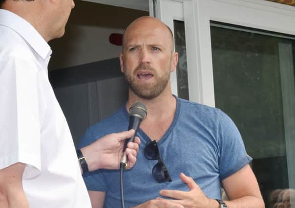 Cricket. Official opening of Horsham Trinity's new pavilion and fun day by England's Matt Prior and Sky Sports's Charles Colville. Pictured are L-R Charles Colville and Matt Prior. 
Horsham, Sussex. 

Picture: Liz Pearce. 050715
LP1501806 SUS-150507-205704008
