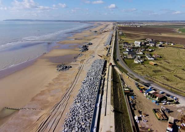 Broomhill Sands defence, which spans 2km from Camber to Lydd. Photo courtesy of Environment Agency