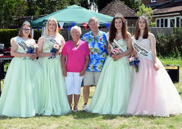 The Littlehampton Carnival Queen and Princesses open the festival, with organiser Barbara Evans and church warden David Farrer-Brown. Picture : Liz Pearce  LP1600154