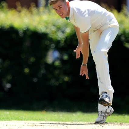 cricket Burgess Hill  (bowling) v Chichester. Dan Strange bowling. Pic Steve robards  SR1621656 SUS-160718-105149001