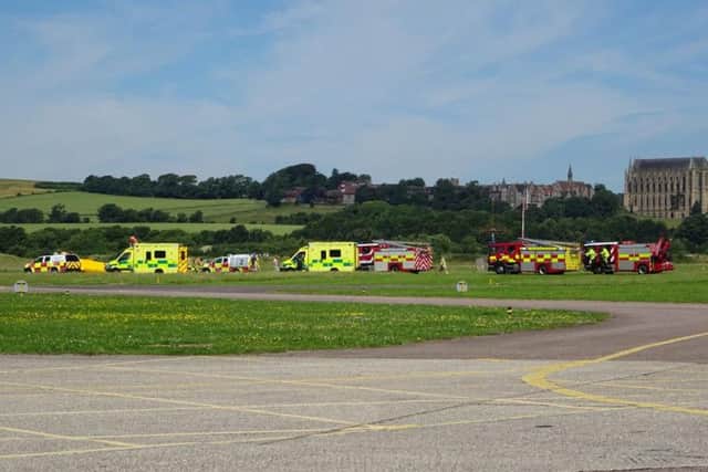 Emergency services at the scene of the aeroplane crash at Shoreham Airport. Picture: Jason Pierce