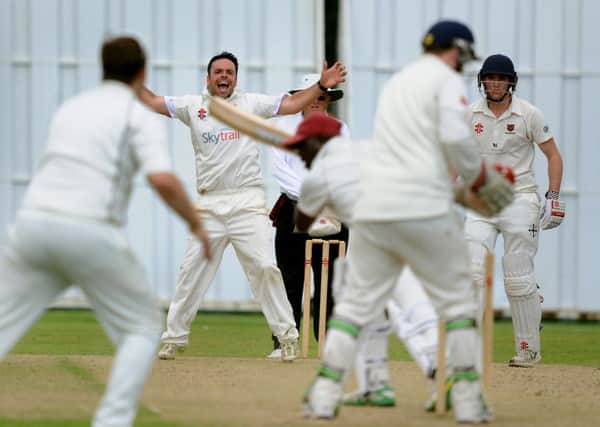 Cricket Horsham (bowling) v Preston Nomads. Michael Monday celebates taking the wicket of Carl Simon. Pic Steve Robards  SR1621780 SUS-160718-160128001