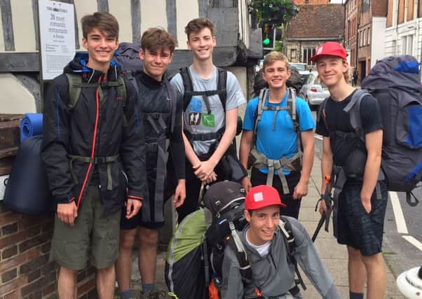 Sam Hills, far right, with his five friends who completed the South Downs Way walk