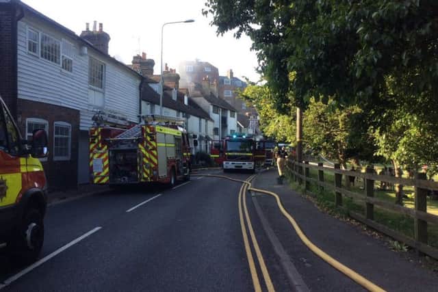 Firefighters on Fishmarket Road tackling the fire. Photo by East Sussex Fire and Rescue Service