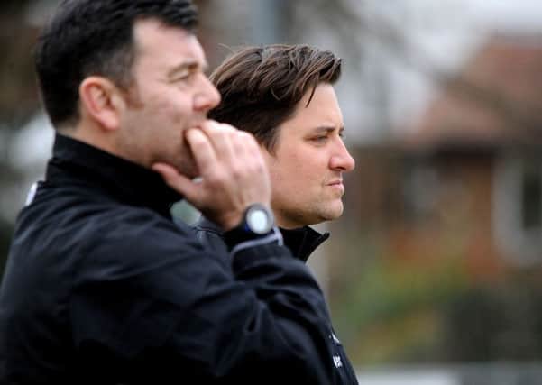Football Horsham manager Dominic Di Paola and assistant Ian Browne 02-04-16. SR1609651  Pic Steve Robards SUS-160404-111311001