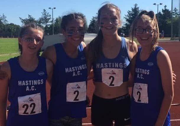 Some of Hastings Athletic Club's successful competitors in the UK Youth Development League meeting at William Parker. Picture courtesy Terry Skelton