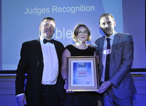 1066 Business Awards 2016. Judge's Special Recognition Place to Eat and Drink Award; L-R: Paul & Debbie Noble from Nobles Restaurant Battle & sponsor James Mackay from Bannatynes Spa Hotel. SUS-160721-062701001