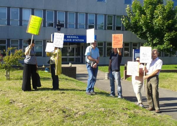 Wilton Road residents protested outside Bexhill police station because of the distrubances on their road last month SUS-160628-134159001