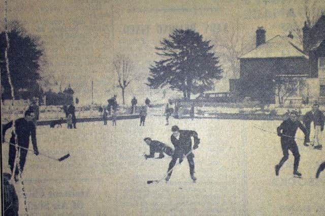 Ice hocley on Lindfield Pond in 1963
