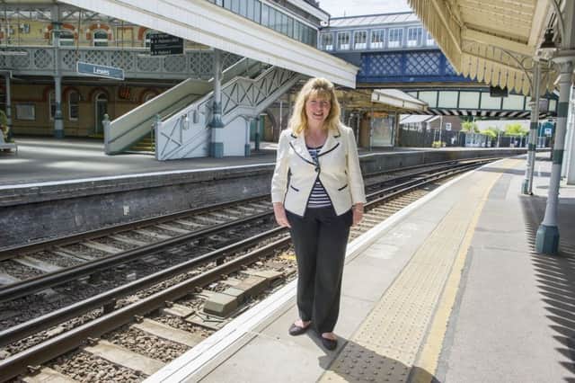 Maria Caulfield, Lewes MP, at Lewes Railway Station (photo submitted/ by Nick Robinson). SUS-150728-140612001