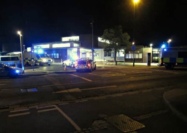 Police and ambulances at Chichester station on Saturday July 23 after a man was in collision with a train. Photo by Trevor Tupper.