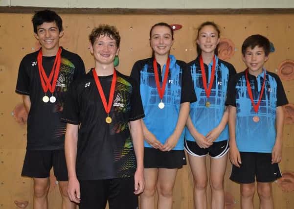 Thomas Wood (far, left) won two medals at the recent MK All Stars badminton competition