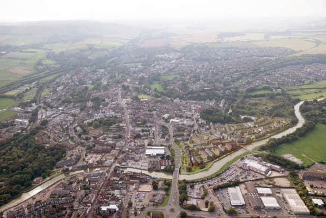 Aerial visual of North Street Quarter, Lewes SUS-150809-111633001