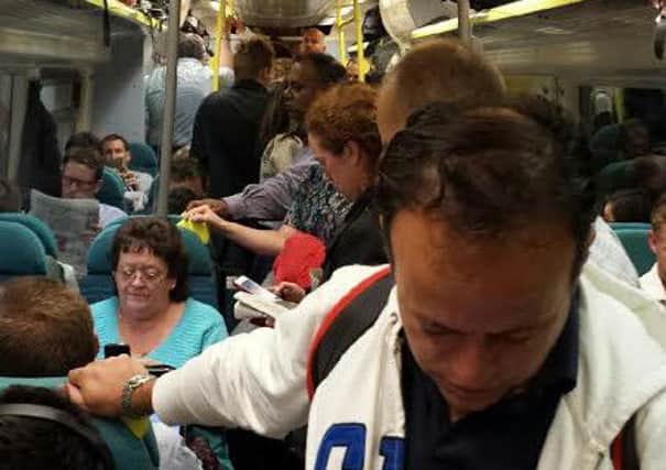 A commuter took this picture of a cramped train