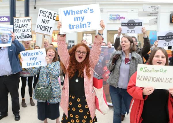 A passenger demo at Brighton station, photo by Eddie Mitchell