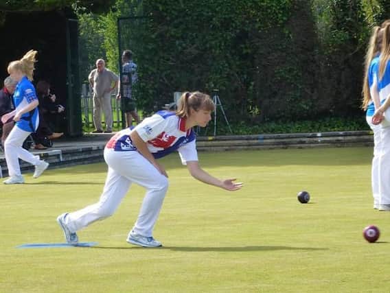 Emma Cooper in action for the England under-25 women's bowls team