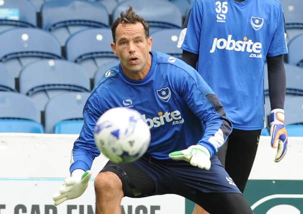 New Pompey goalkeeper David Forde in action at yesterday's open training session at Fratton Park  Picture: Sarah Standing