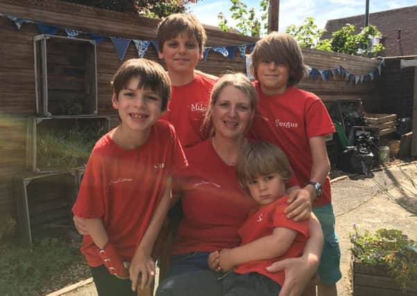 Samantha Staniforth and her four boys Fergus, 11, Milo, ten, Noah, seven, and Sol, three