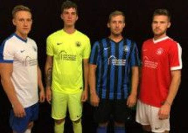 Jack Rowe-Hurst, Joshua Heyburn, Niall OHagan and Rob OToole show off Shorehams kits for the upcoming season