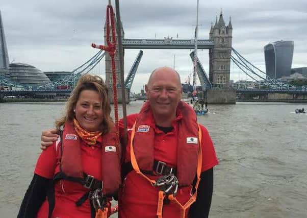 Helen and Carl Hancorn arriving in London at the end of the race