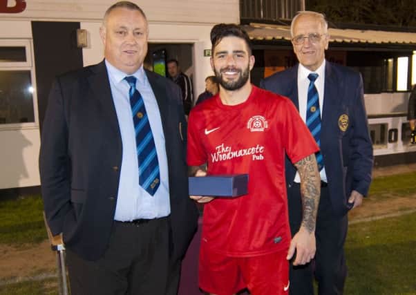 Marco Giambelardini picks up the MoM award after the 2015 Division 3 Cup final / Picture by Tommy McMillan