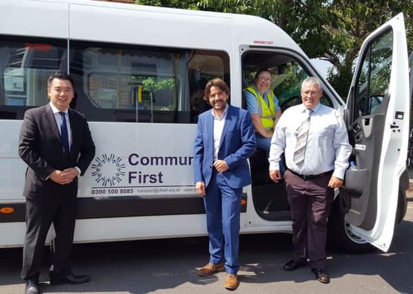 jpns-22-08-16-013 f and g edition community bus rep sj PIC 1  Alan Mak MP with Community First Chief Executive Tim Houghton and some of the team