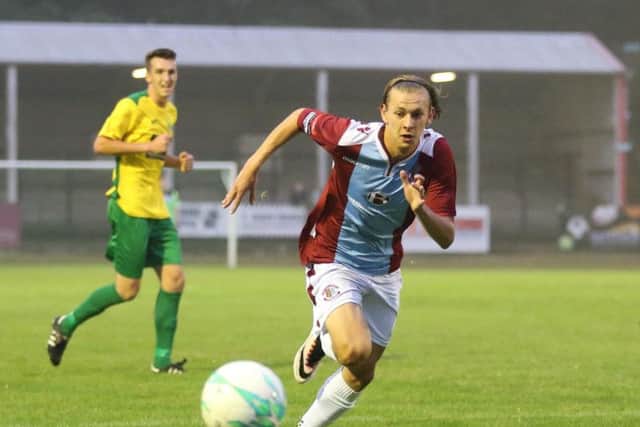 Harry Stannard in action for Hastings United against Westfield. Picture courtesy Scott White
