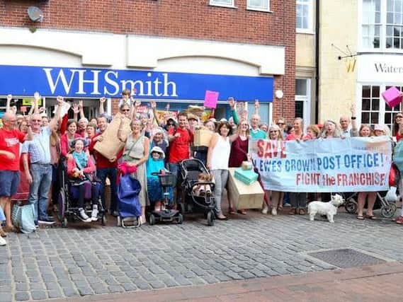 Post Office campaigners held an accessibility protest at WHSmith in Lewes. Photo by Cammie Toloui