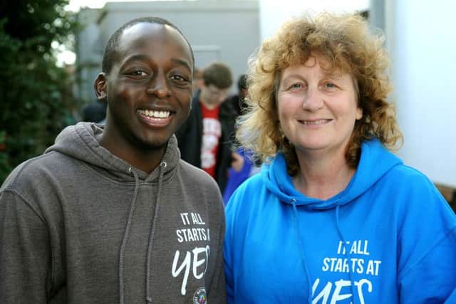 Sponsored camp out event by NCS group based at the Phoenix Centre, Bognor for Stonepillow. Dexter Kunaka and Rhonda Stowe wscc (NCS Leader). Pic Steve Robards  SR1623620 SUS-160408-180018001