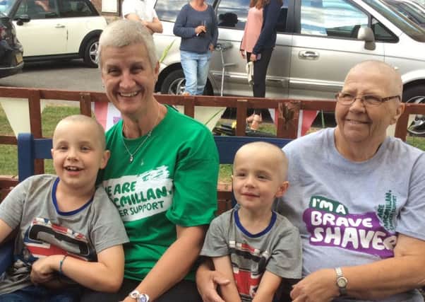 Charlie, Tracey, Danny and Brenda after the headshave for Macmillan.