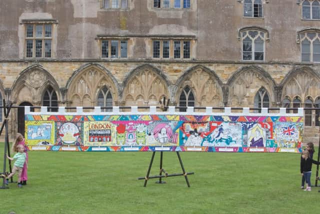 EDITORIAL USE ONLY
A sequel to the Bayeux Tapestry, commissioned by English Heritage, to mark the 950th anniversary of the Battle of Hastings in 1066, at Battle Abbey in East Sussex. PRESS ASSOCIATION Photo. Picture date: Monday August 1, 2016. The Kids' Tapestry features the top 10 moments in English history since 1066, as voted for by children. Created by Liz, The Kids Tapestry will tour English Heritage sites this summer and children are invited to submit their own illustrations to complete the final panel. Photo credit should read: David Parry/PA Wire SUS-160108-140805001