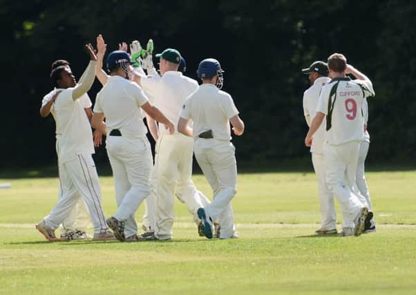 Cricket. Sussex  League Division 2
Crawley Double
Ifield V Three Bridges
Action from the match
Ifield Celebrate.
Picture: Liz Pearce
06/08/2016

LP1600407 SUS-160708-000917008