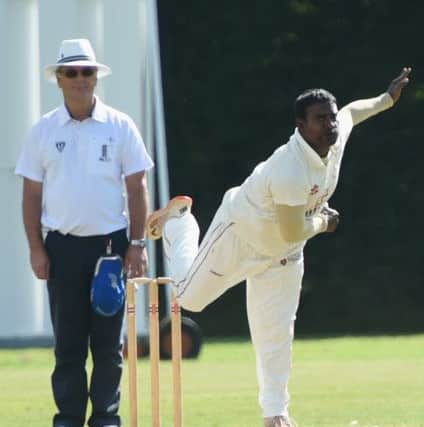 Cricket. Sussex  League Division 2
Crawley Double
Ifield V Three Bridges
Action from the match
Bowling for Ifield is Dinesh Salunkhe

Picture: Liz Pearce
06/08/2016

LP1600408 SUS-160708-000929008