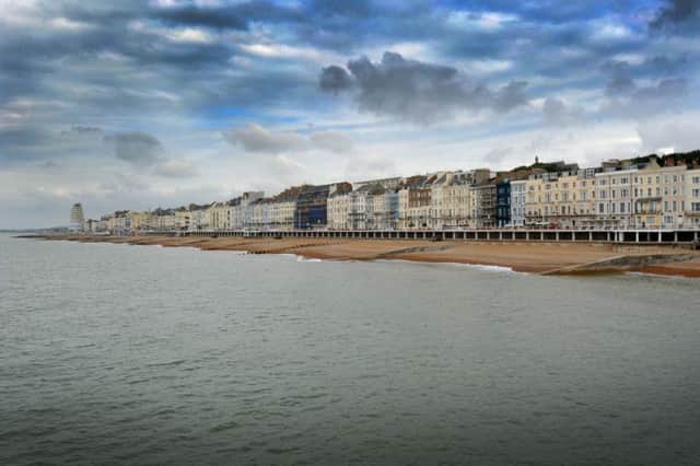 View towards St Leonards on Sea from Hastings Pier.
Hastings Seafront/St Leonards Seafront. SUS-160208-151400001