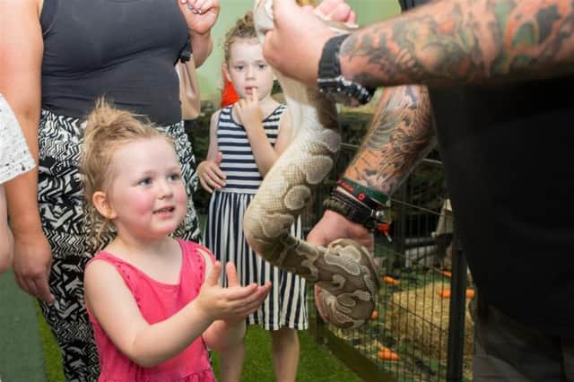 Children meet a snake at the event