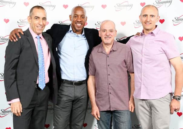 Andrew Turner, Andrew Newson and Simon Lee with Dion Dublin at the semi-finals of Slimming Worlds Man of the Year 2016 competition