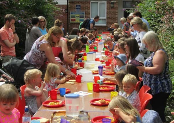 The fish and chips meal in the garden was attended by about 80 people