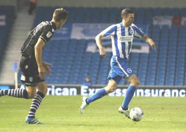Jamie Murphy, who scored twice, in action during Albions 4-0 win against Colchester in the EFL Cup on Tuesday. Picture by Phil Westlake