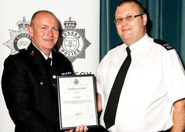 Gatwick PCSO Victor Finch has been awarded with a Certificate of Merit. photo by Sussex Police.