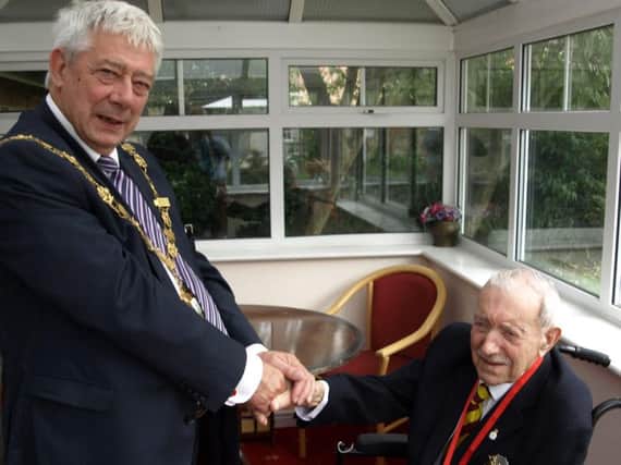 Chichester mayor Peter Budge with Normandy veteran Norman Hall