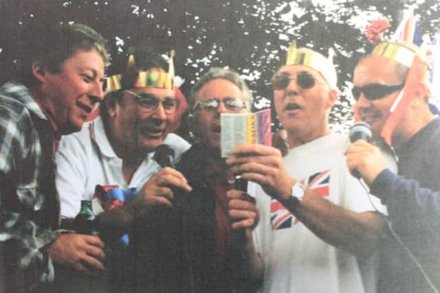 Happy memories of the 2002 Ambleside Road street party, with Nick Ballinger, left, and Martin Fiske, second left