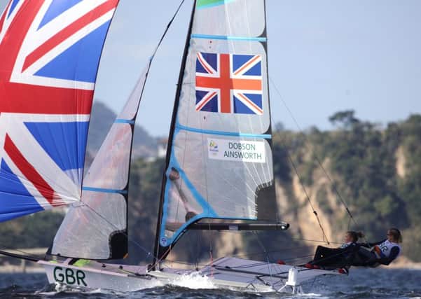 Charlotte Dobson and Sophie Ainsworth in 49erFX action