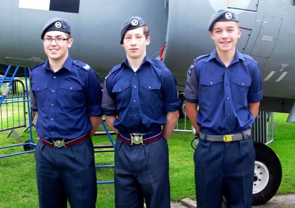 No 461 ATC (Chichester) Squadron members, from left, Sgt Tyler Goddard, 17, from Selsey, Cadet Charlie Smith, 16, from Chichester and Cadet Jonty Parkin, 15, also from Chichester